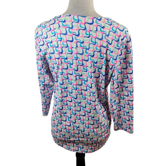 Lulu B Womens Medium V Neck Long Sleeve Top Colorful Swirl Print Stretch Blouse - Picture 3 of 7